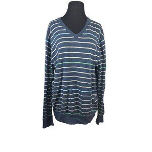 Gap Womens Size XL Blue Striped Vneck Pullover Sweater Jumper